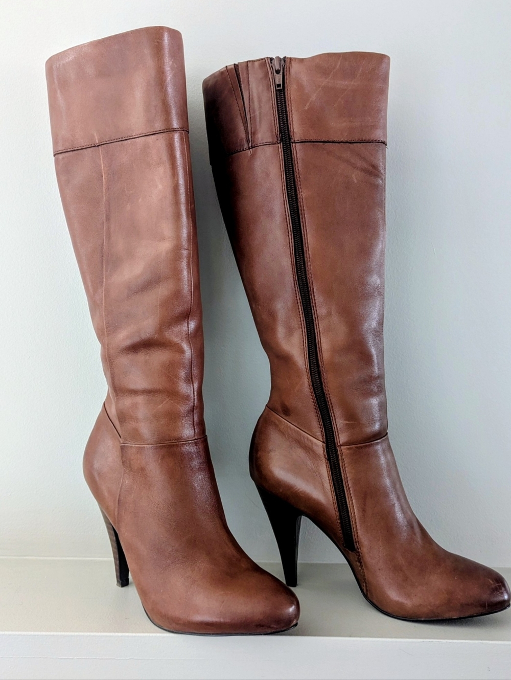 Aldo Tall Brown Leather High Heel Boots